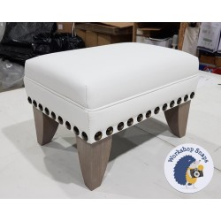 Wentwood Plain Top Footstool with Border 46 x 33cm (18 x 13") Faux Leather White - 6" Convex Tapered Washed Oak Leg - Full Studs 4284