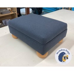 Wentwood Plain Top Footstool with Border 46 x 33cm (18 x 13") Faux Wool Navy - 5cm Bun Foot Natural 9442