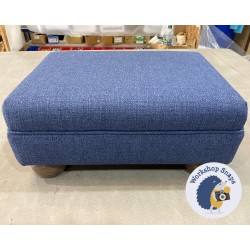 Wentwood Plain Top Footstool with Border 46 x 33cm (18 x 13") Textured Weave Indigo - 2ins Bun Oak Foot 5517