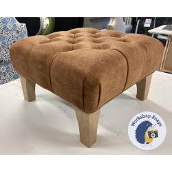 Kinver Deep Buttoned Footstool 46 x 46cm (18 x 18") Marbled Velvet Toffee - Piped Trim - 6ins Concave Tapered Oiled Oak Leg 7803 Kinver Deep Buttoned Footstool 46 x 46cm (18 x 18") Marbled Velvet Toffee - Piped Trim - 6ins Concave Tapered Oiled Oak Leg 7803