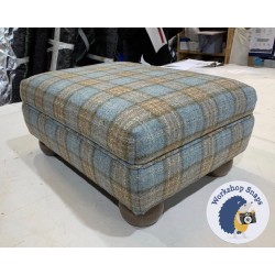 Wentwood Plain Top Footstool with Border 46 x 33cm (18 x 13") Heritage Wool Aqua - 2in Bun Oak Foot 4996