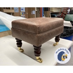 Fernworthy Shallow Buttoned Footstool with Border 46 x 33cm (18 x 13") Antique Matt Leather Dark Brown - 17.8cm Castor Majogany Leg 9354 Fernworthy Shallow Buttoned Footstool with Border 46 x 33cm (18 x 13") Antique Matt Leather Dark Brown - 17.8cm Castor Majogany Leg 9354
