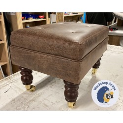 Fernworthy Shallow Buttoned Footstool with Border 46 x 33cm (18 x 13") Antique Matt Leather Dark Brown - 7ins Castor Mahogany Leg 9231 Fernworthy Shallow Buttoned Footstool with Border 46 x 33cm (18 x 13") Antique Matt Leather Dark Brown - 7ins Castor Mahogany Leg 9231