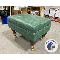 Fernworthy Shallow Buttoned Footstool with Border 46 x 33cm (18 x 13") Antique Matt Leather Verde - 6ins Castor Mahogany Leg 5783 Fernworthy Shallow Buttoned Footstool with Border 46 x 33cm (18 x 13") Antique Matt Leather Verde - 6ins Castor Mahogany Leg 5783