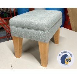 Fernworthy Shallow Buttoned Footstool with Border 46 x 33cm (18 x 13") Textured Weave Duck Egg - 9ins Tapered Natural Leg 8159 Fernworthy Shallow Buttoned Footstool with Border 46 x 33cm (18 x 13") Textured Weave Duck Egg - 9ins Tapered Natural Leg 8159
