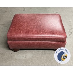 Wentwood Plain Top Footstool with Border 46 x 46cm (18 x 18") Antique Matt Leather Oxblood - 2ins Mahogany Bun Foot 5998