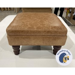 Wentwood Plain Top Footstool with Border 46 x 46cm (18 x 18") Antique Matt Leather Honey - 5ins Turned Mahogany Leg 6121