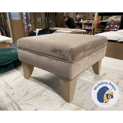 Wentwood Plain Top Footstool with Border 46 x 46cm (18 x 18") House Velvet Mink - 15.2cm Convex Oiled Oak Leg 9285