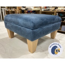 Wentwood Plain Top Footstool with Border 46 x 46cm (18 x 18") Marbled Velvet Lagoon - 5ins Tapered Natural Leg - 6701