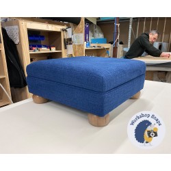 Wentwood Plain Top Footstool with Border 46 x 46cm (18 x 18") Soft Weave Sapphire - 2cm Bun Oak Foot 9234