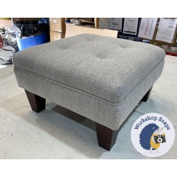 Fernworthy Shallow Buttoned Footstool with Border 46 x 46cm (18 x 18") Basket Weave Light Grey - 5ins Tapered Mahogany Leg 5189