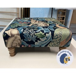 Arden Plain Top Footstool 61 x 61cm (24 x 24") Customers Own Material - William Morris & Co Forest Indigo - 5ins Turned Oak Leg