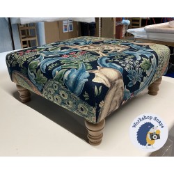 Arden Plain Top Footstool 61 x 61cm (24 x 24") Customers Own Material - William Morris & Co Forest Indigo - 5ins Turned Oak Leg