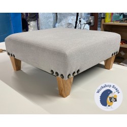 Arden Plain Top Footstool 61 x 61cm (24 x 24") Soft Weave Silver - Corner Stud Trim - 5ins Tapered Natural Leg 8119
