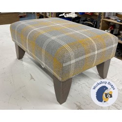 Arden Plain Top Footstool 61 x 41cm (24 x 16") COM Warwick Plaid Yellow - Piped Trim - 6ins Convex Tapered Washed Oak Leg 8011