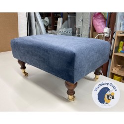 Arden Plain Top Footstool 61 x 41cm (24 x 16") Easycare Velvet Atlantic - 17.8cm Castor Mahogany Leg 9353