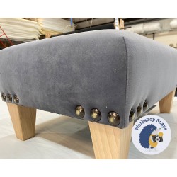 Arden Plain Top Footstool 61 x 41cm (24 x 16") Flat Velvet Storm - Corner Studs - 5ins Tapered Natural Leg 6620 2