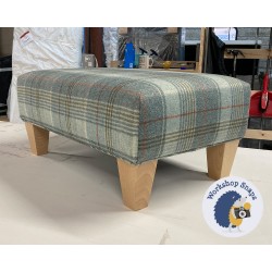 Arden Plain Top Footstool 61 x 41cm (24 x 16") Wool Plaid Celestial - Single Piped Trim - 5ins Tapered Natural Leg 7830