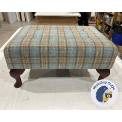 Cannock Shallow Buttoned Footstool 61 x 41cm (24 x 16") Heritage Wool Aqua - 6ins Queen Anne Mahogany Leg 6355 Cannock Shallow Buttoned Footstool 61 x 41cm (24 x 16") Heritage Wool Aqua - 6ins Queen Anne Mahogany Leg 6355