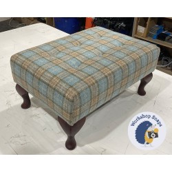 Cannock Shallow Buttoned Footstool 61 x 41cm (24 x 16") Heritage Wool Aqua - 6ins Queen Anne Mahogany Leg 6355 Cannock Shallow Buttoned Footstool 61 x 41cm (24 x 16") Heritage Wool Aqua - 6ins Queen Anne Mahogany Leg 6355