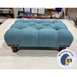 Kinver Deep Buttoned Footstool 61 x 41cm (24 x 16") Basket Weave Aqua - Corner Studs - 4ins Turned Mahogany Leg 5051 Kinver Deep Buttoned Footstool 61 x 41cm (24 x 16") Basket Weave Aqua - Corner Studs - 4ins Turned Mahogany Leg 5051