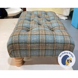 Kinver Deep Buttoned Footstool 61 x 41cm (24 x 16") Heritage Wool Aqua - 4ins Turned Natural Leg 7524 Kinver Deep Buttoned Footstool 61 x 41cm (24 x 16") Heritage Wool Aqua - 4ins Turned Natural Leg 7524