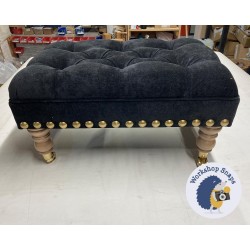 Kinver Deep Buttoned Footstool 61 x 41cm (24 x 16") House Velvet Black - Full Brass Stud Trim - 7ins Castor Oak Leg 6956 Kinver Deep Buttoned Footstool 61 x 41cm (24 x 16") House Velvet Black - Full Brass Stud Trim - 7ins Castor Oak Leg 6956