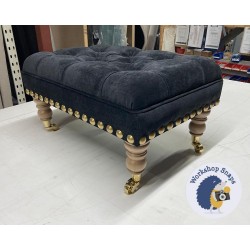 Kinver Deep Buttoned Footstool 61 x 41cm (24 x 16") House Velvet Black - Full Brass Stud Trim - 7ins Castor Oak Leg 6956 Kinver Deep Buttoned Footstool 61 x 41cm (24 x 16") House Velvet Black - Full Brass Stud Trim - 7ins Castor Oak Leg 6956