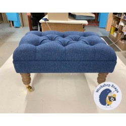 Kinver Deep Buttoned Footstool 61 x 41cm (24 x 16") Wool Plain Blue - 6ins Castor Oak Leg 6930 Kinver Deep Buttoned Footstool 61 x 41cm (24 x 16") Wool Plain Blue - 6ins Castor Oak Leg 6930
