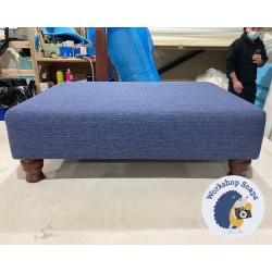 Arden Plain Top Footstool 81 x 61cm (32 x 24") Textured Weave Indigo - 4ins Turned Mahogany Leg 6841