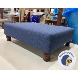 Arden Plain Top Footstool 81 x 61cm (32 x 24") Textured Weave Indigo - 4ins Turned Mahogany Leg 6841