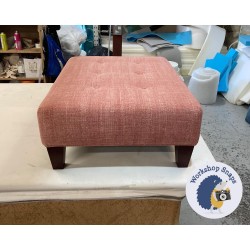 Cannock Shallow Buttoned Footstool 81 x 61cm (32 x 24") COM Colefax & Fowler Almora Red - Self Piped Trim - 5ins Tapered Mahogany Leg 7175 2