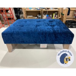 Cannock Shallow Buttoned Footstool 81 x 61cm (32 x 24") Crushed Velvet Delft Blue - 6ins Convex Tapered Washed Oak Leg 6061