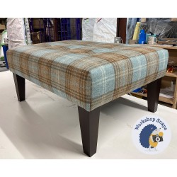 Cannock Shallow Buttoned Footstool 81 x 61cm (32 x 24") Heritage Wool Aqua - 9ins Tapered Mahogany Leg 7751