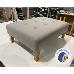 Cannock Shallow Buttoned Footstool 81 x 61cm (32 x 24") House Cotton French Grey - Self Piped - 6ins Concave Tapered Oiled Oak Leg 6178