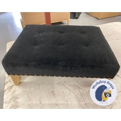 Cannock Shallow Buttoned Footstool 81 x 61cm (32 x 24") House Velvet Black - Full Stud Trim - 6ins Convex Tapered Oiled Oak Leg 7579