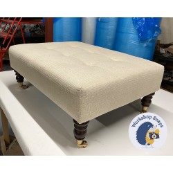 Cannock Shallow Buttoned Footstool 81 x 61cm (32 x 24") Soft Weave Stone - 7ins Castor Mahogany Leg 8246