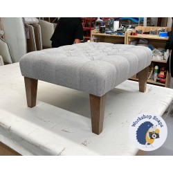 Kinver Deep Buttoned Footstool 81 x 61cm (32 x 24") Eco Weave Pewter - 22.9cm Tapered Leg Oak 9497