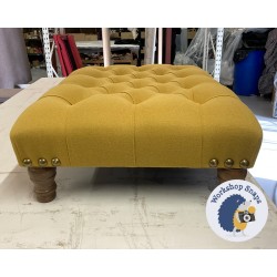 Kinver Deep Buttoned Footstool 81 x 61cm (32 x 24") Faux Wool Mustard - Gold Stud Trim - 5ins Turned Oak Leg 8485