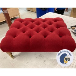 Kinver Deep Buttoned Footstool 81 x 61cm (32 x 24") Faux Wool Ruby - 6ins Castor Oak Leg 7292