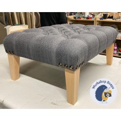 Kinver Deep Buttoned Footstool 81 x 61cm (32 x 24") Textured Weave Slate - Vintage Corner Studs - 9ins Tapered Natural Leg 9222