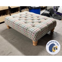 Kinver Deep Buttoned Footstool 81 x 61cm (32 x 24") Wool Spot Grey - 4ins Turned Natural Leg 5987