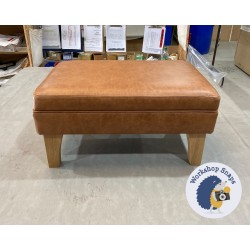 Wentwood Plain Top Footstool with Border 61 x 41cm (24 x 16") Antique Matt Leather Bridle - 6ins Concave Tapered Oiled Oak Leg 5501