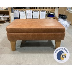 Wentwood Plain Top Footstool with Border 61 x 41cm (24 x 16") Antique Matt Leather Bridle - Self Piped - 6ins Concave Tapered Oiled Oak Leg 5744