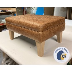 Wentwood Plain Top Footstool with Border 61 x 41cm (24 x 16") Antique Matt Leather Honey - 6ins Concave Oiled Oak Leg 9177