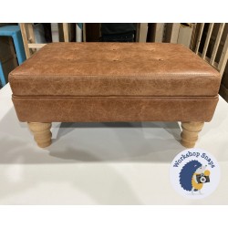 Fernworthy Shallow Buttoned Footstool with Border 61 x 41cm (24 x 16") Antique Matt Leather Bridle - Self Piped - 5ins Turned Natural Leg 6167 Fernworthy Shallow Buttoned Footstool with Border 61 x 41cm (24 x 16") Antique Matt Leather Bridle - Self Piped - 5ins Turned Natural Leg 6167