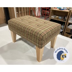 Fernworthy Shallow Buttoned Footstool with Border 61 x 41cm (24 x 16") Wool Check Sage - Self Piped - 9ins Tapered Natural Leg 6227 Fernworthy Shallow Buttoned Footstool with Border 61 x 41cm (24 x 16") Wool Check Sage - Self Piped - 9ins Tapered Natural Leg 6227