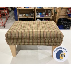 Fernworthy Shallow Buttoned Footstool with Border 61 x 41cm (24 x 16") Wool Check Sage - Self Piped - 9ins Tapered Natural Leg 6227 Fernworthy Shallow Buttoned Footstool with Border 61 x 41cm (24 x 16") Wool Check Sage - Self Piped - 9ins Tapered Natural Leg 6227