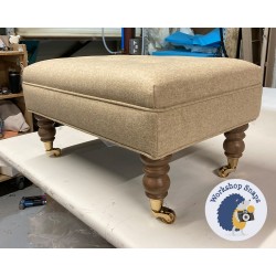Fernworthy Shallow Buttoned Footstool with Border 61 x 41cm (24 x 16") Wool Plain Honey - Single Piped Trim - 7ins Castor Oak Leg 8413 Fernworthy Shallow Buttoned Footstool with Border 61 x 41cm (24 x 16") Wool Plain Honey - Single Piped Trim - 7ins Castor Oak Leg 8413