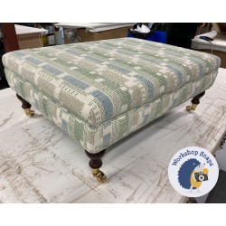 Wentwood Plain Top Footstool with Border 81 x 61cm (32 x 24") COM Christopher Farr Loom Weave - 6ins Castor Mahogany Leg 7700